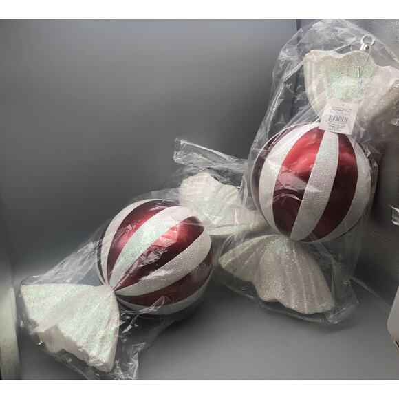 Adams & Co Acrylic Peppermint Candy Ball Ornaments 18.5”Christmas Glitter Red/Wh - Picture 13 of 14